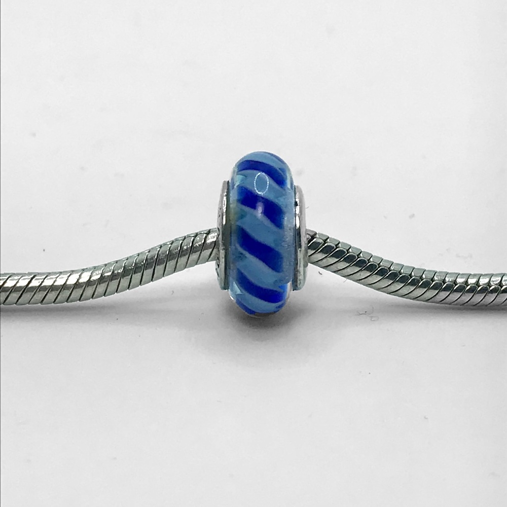 Pandora Blue Striped Murano Glass Charm